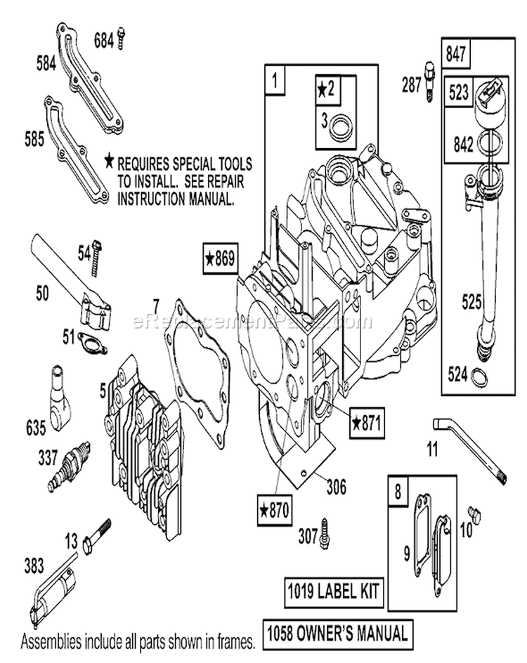 Cylinder and Cylinder Head Diagram and Parts List for 20816 240000001-240999999 - 2004 Toro Lawn Mower