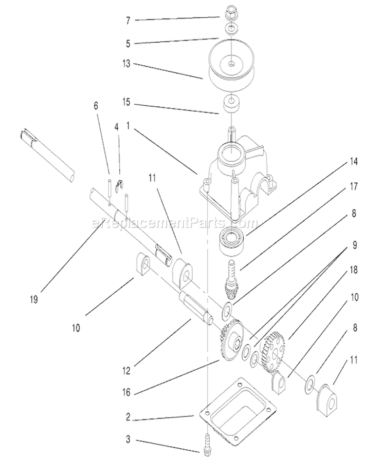 Gear Case Assembly Diagram and Parts List for 20817 210001001-210999999 - 2001 Toro Lawn Mower