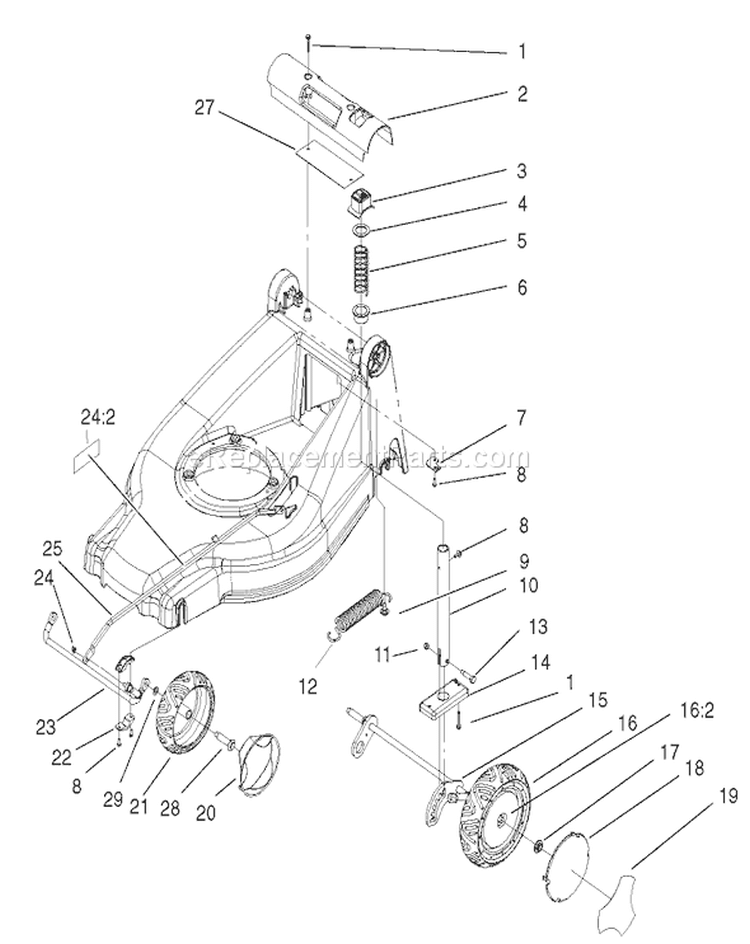 H.O.C and Wheel Assembly Diagram and Parts List for 20817 210001001-210999999 - 2001 Toro Lawn Mower