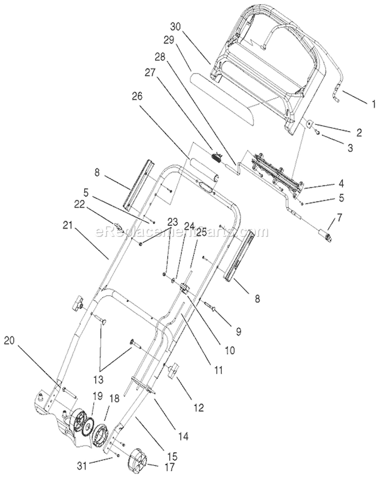 Self Propelled Handle and Controls Assembly Diagram and Parts List for 20817 210001001-210999999 - 2001 Toro Lawn Mower