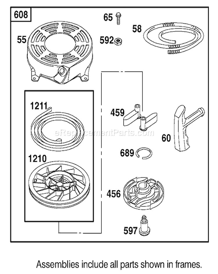 Starter Assembly Diagram and Parts List for 20817 210001001-210999999 - 2001 Toro Lawn Mower