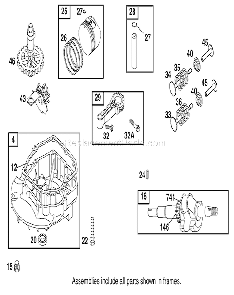 Crankcase, Crankshaft, Piston and Valve Diagram and Parts List for 20817 210001001-210999999 - 2001 Toro Lawn Mower