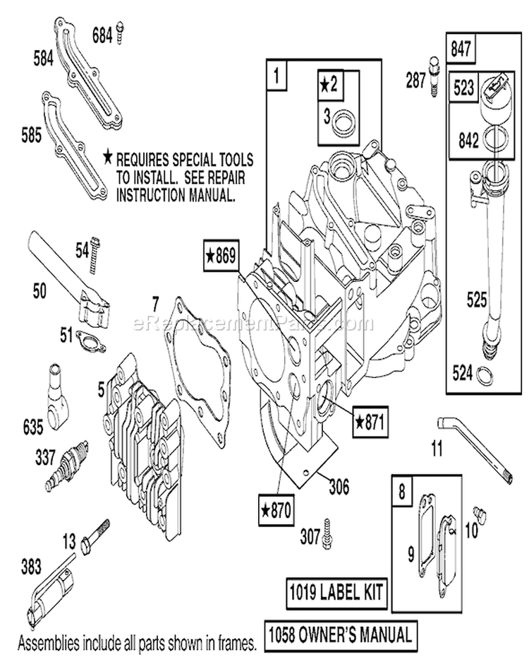 Cylinder and Cylinder Head Diagram and Parts List for 20817 210001001-210999999 - 2001 Toro Lawn Mower