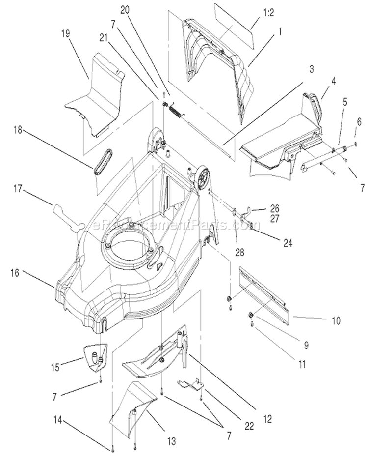 Deck, Kickers and Recycler Plug Diagram and Parts List for 20817 210001001-210999999 - 2001 Toro Lawn Mower