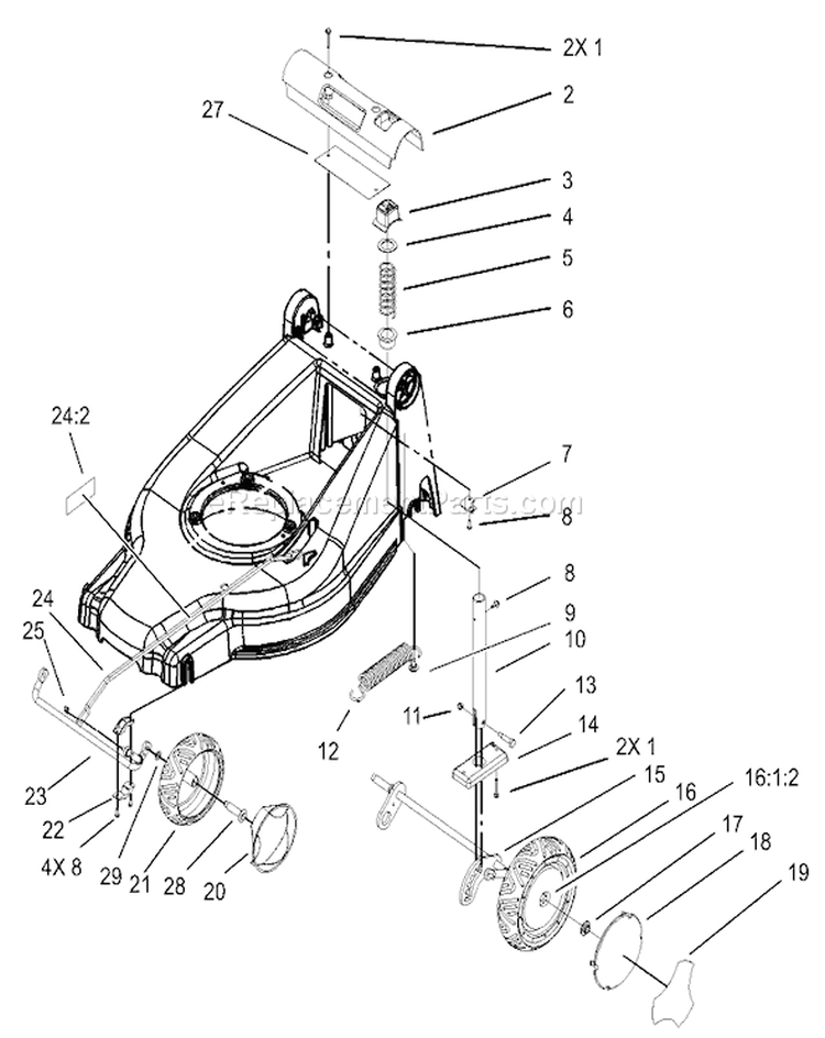 H.O.C and Wheel Assembly Diagram and Parts List for 20817 270000001-270999999 - 2007 Toro Lawn Mower