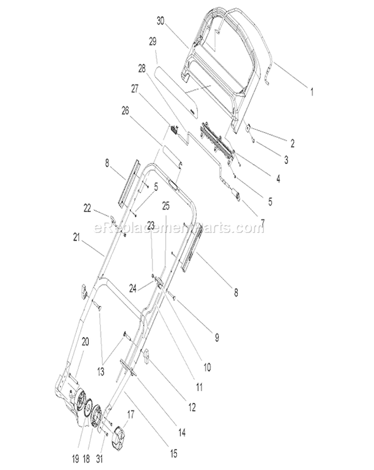 Handle Assembly Diagram and Parts List for 20817 280000001-280999999 - 2008 Toro Lawn Mower