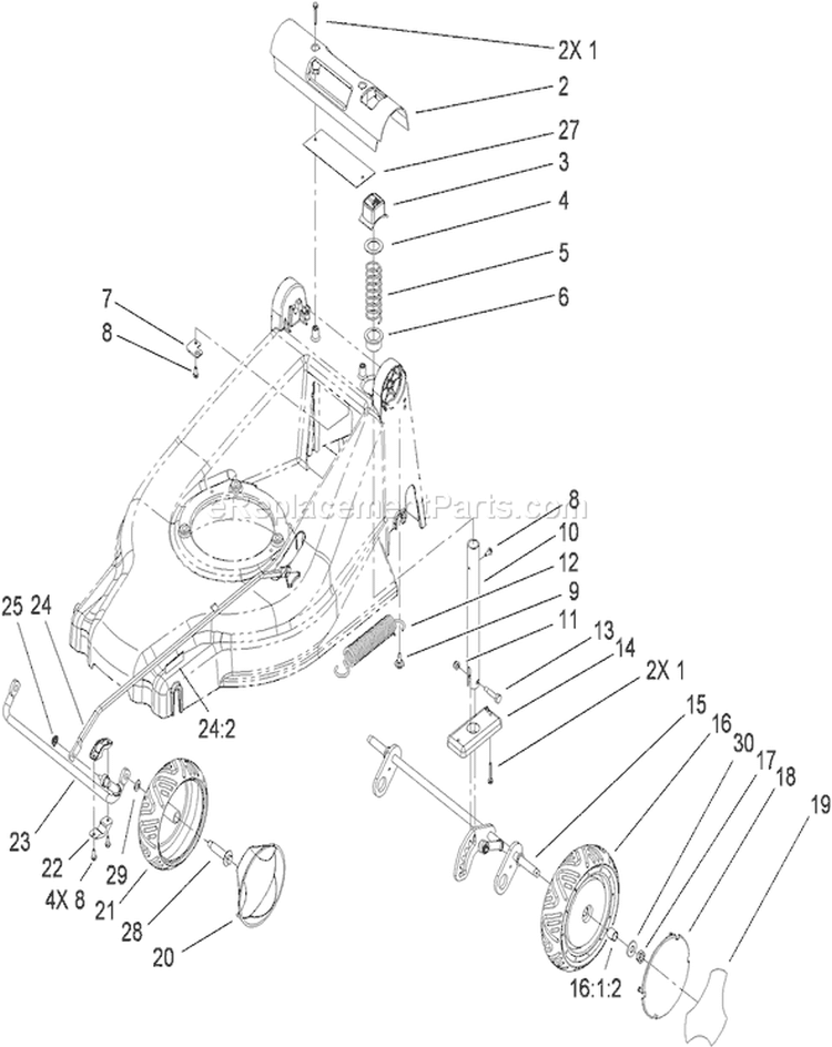 H.O.C and Wheel Assembly Diagram and Parts List for 20817 290000001-290999999 - 2009 Toro Lawn Mower