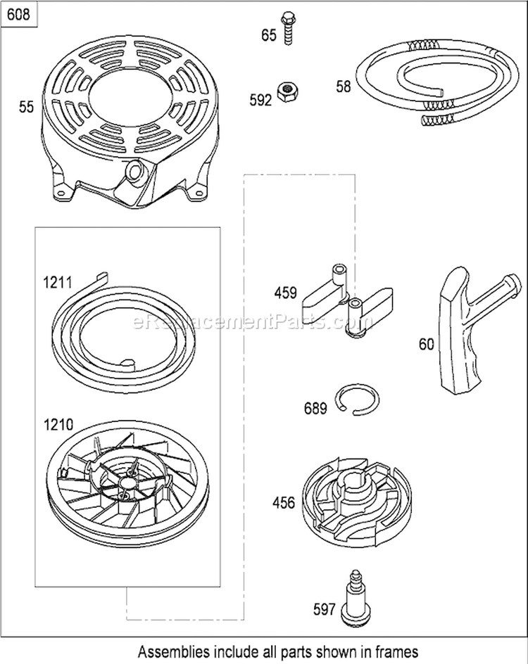 Starter Assembly Diagram and Parts List for 20093 280000001-280999999 - 2008 Toro Lawn Mower