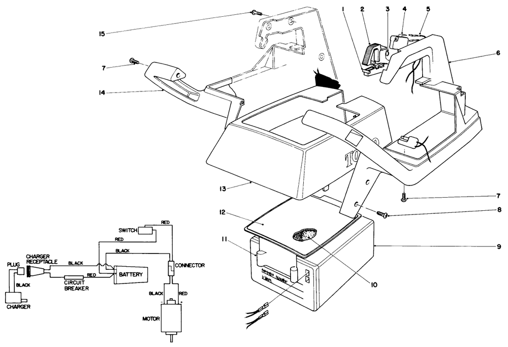 Upper Case Assembly Diagram and Parts List for 51561 0000001 - 0999999 Toro Trimmer