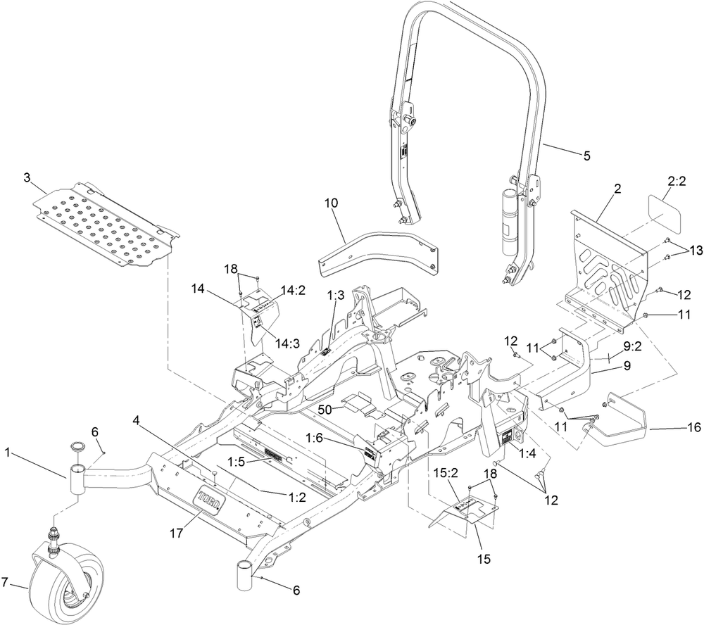 Frame And Caster Assembly Diagram and Parts List for 74951 (311000001-311000402)(2011) Toro Lawn Mower
