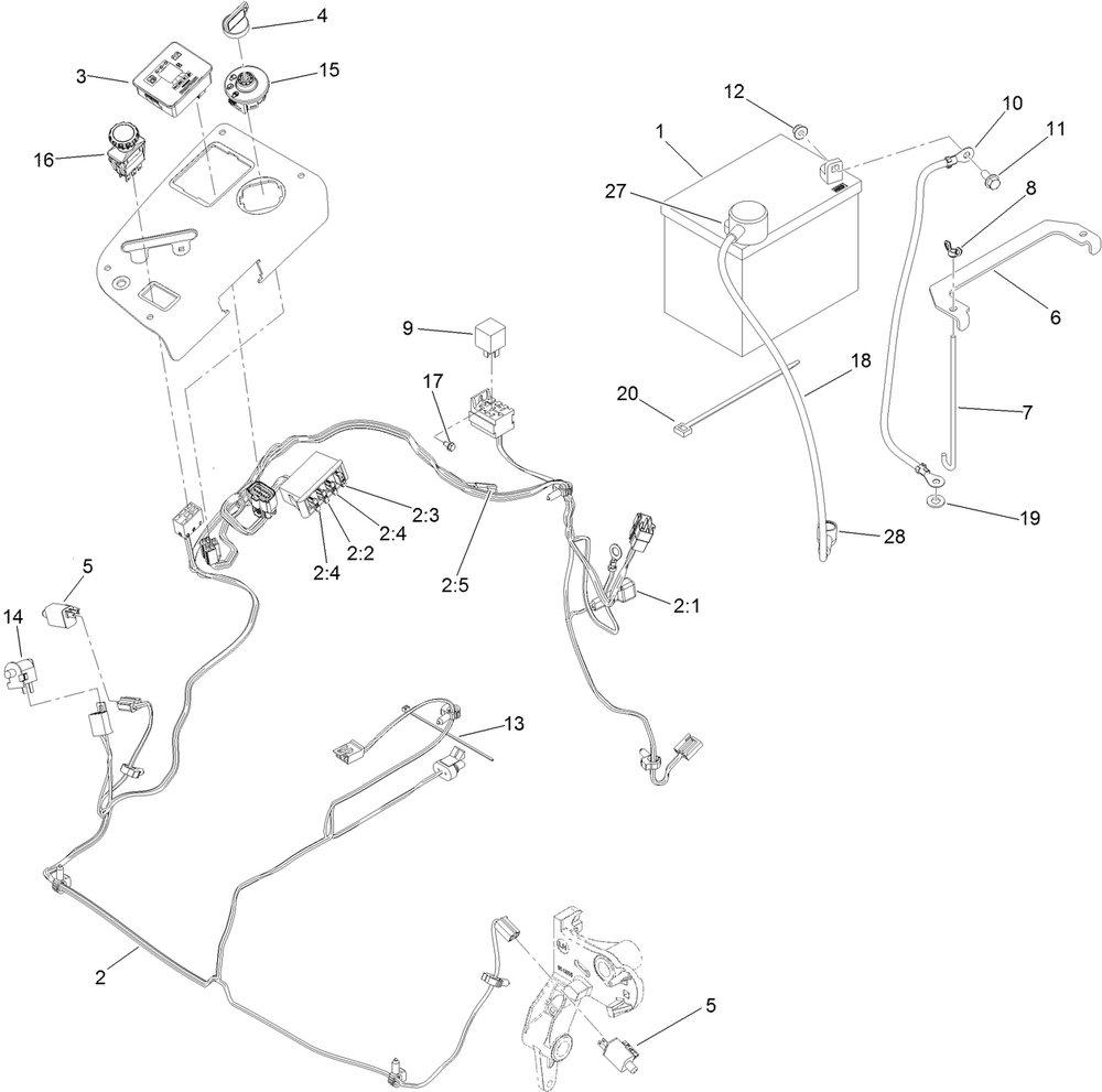 Electrical System Assembly Diagram and Parts List for 74902TE (316000001-316999999)(2016) Toro Lawn Mower