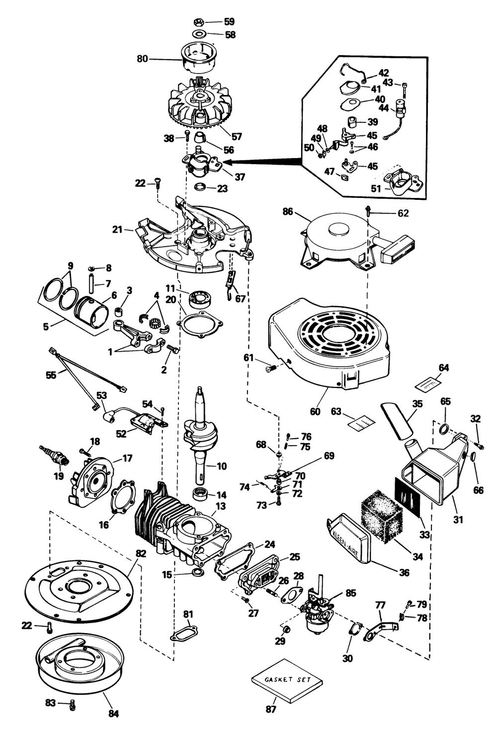 Engine Tecumseh Model No. Tvs 600-661-07 Diagram and Parts List for 23375 0000001 - 0999999 Toro Lawn Mower