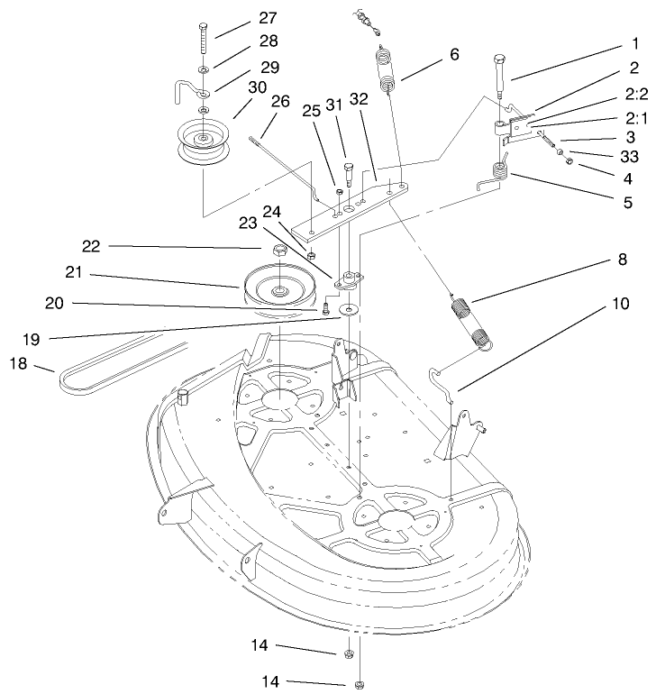 38" Deck Blade Drive & Braking Components Diagram and Parts List for 71198 9900001 - 9999999 Toro Lawn Tractor