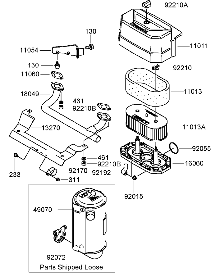 Air Filter And Muffler Assembly Diagram and Parts List for 74409TE (280000001-280999999)(2008) Toro Lawn Mower