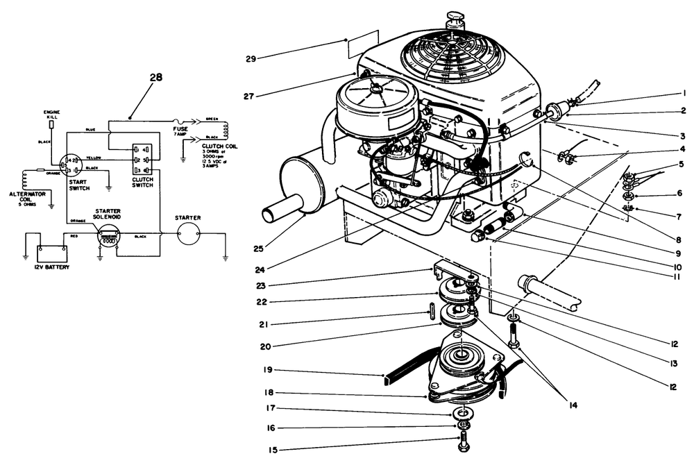 Engine Assembly Diagram and Parts List for 30117 0000001 - 0999999 Toro Lawn Tractor Accessories