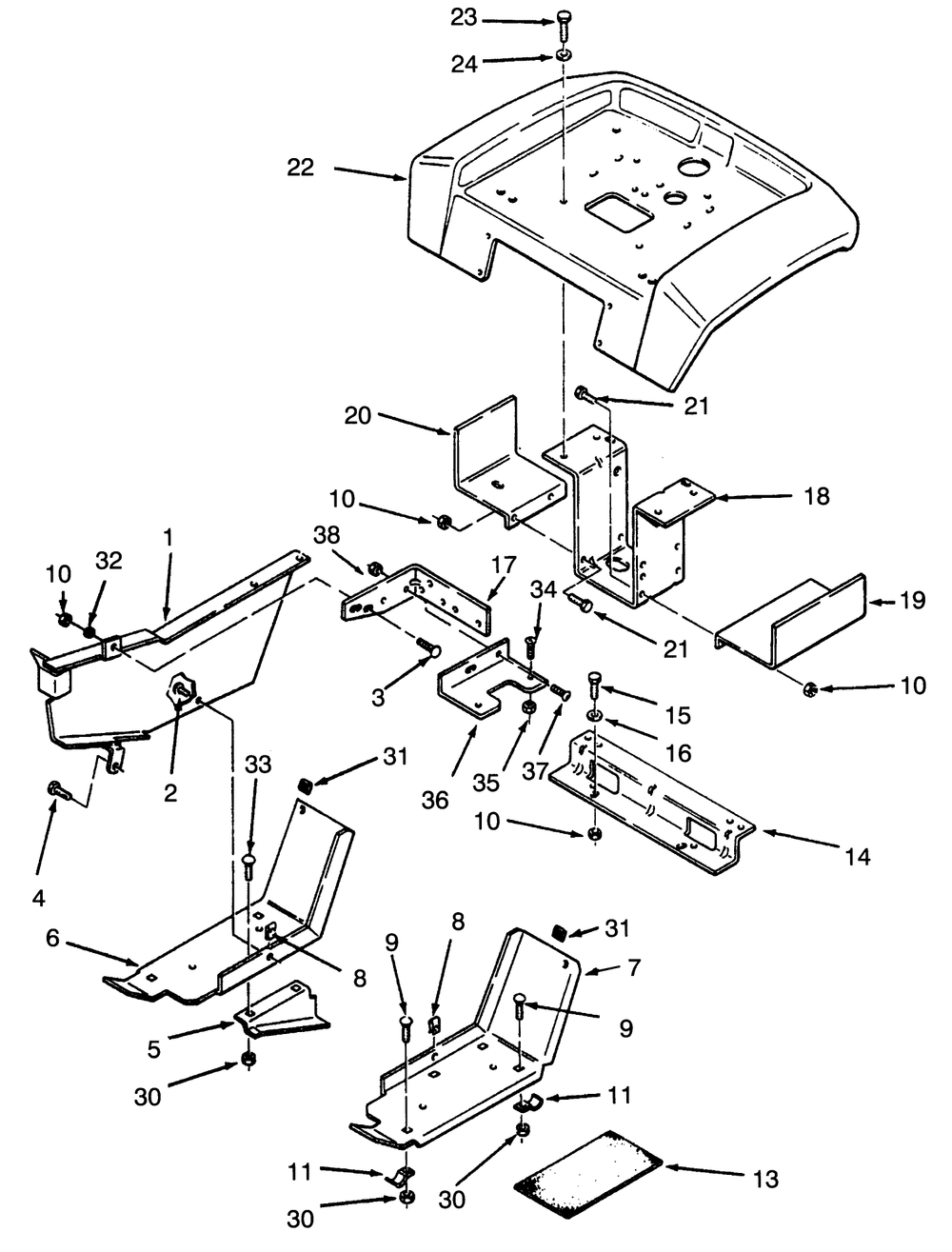 Fender And Supports Diagram and Parts List for 73380 3900001 - 3999999 Toro Lawn Tractor