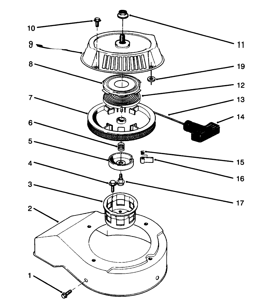 Recoil Starter Assembly Model No. 47ps5-4 Diagram and Parts List for 38180 6900001 - 6999999 Toro Snow Blower