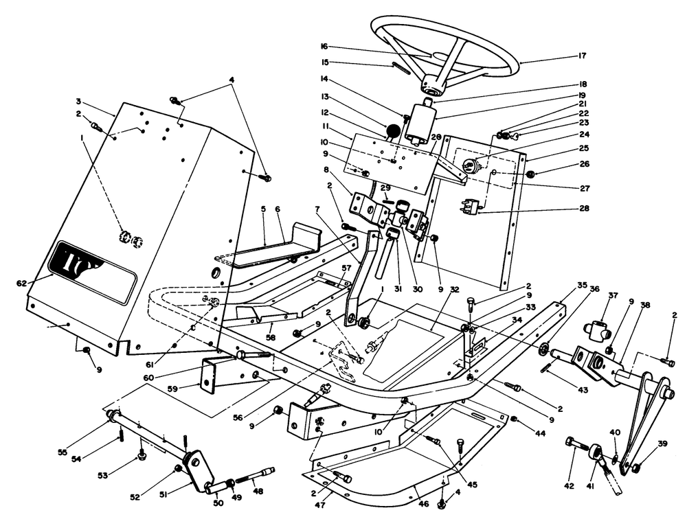 Frame & Steering Assembly Diagram and Parts List for 30754 5000001 - 5999999 Toro Lawn Tractor