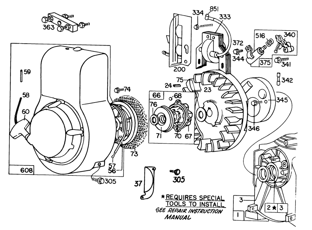 Engine Briggs & Stratton Model 111202-0131-01 4 H.P. Tiller Model 58336 Diagram and Parts List for 58336 7000001 - 7999999 Toro Tiller