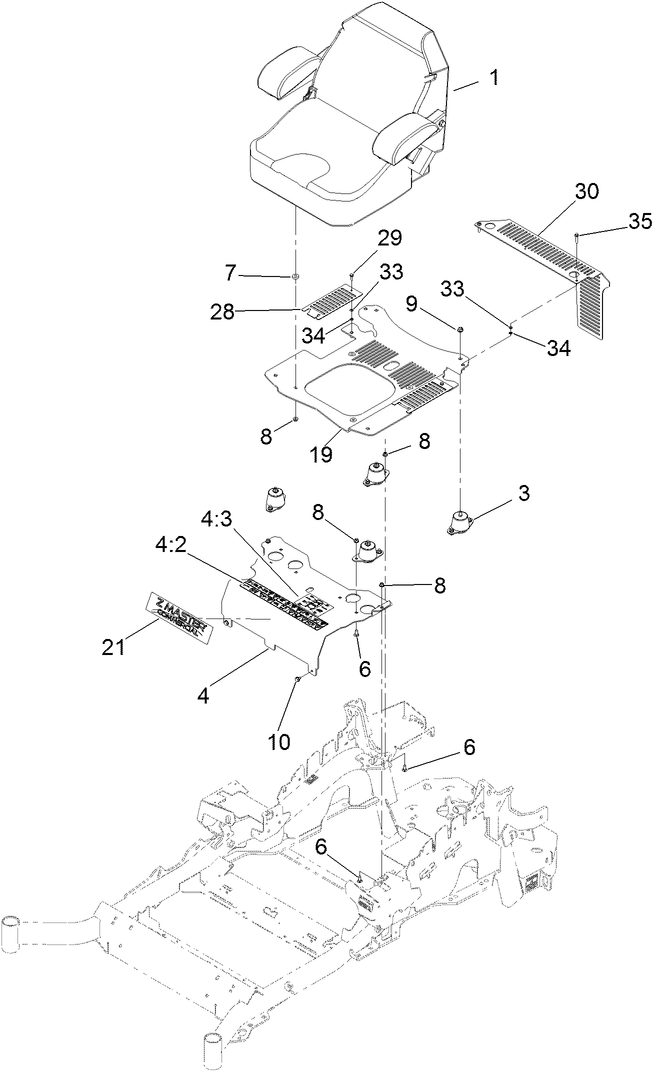 Seat Mounting Assembly Diagram and Parts List for 74925TE (311000001-311999999)(2011) Toro Lawn Mower