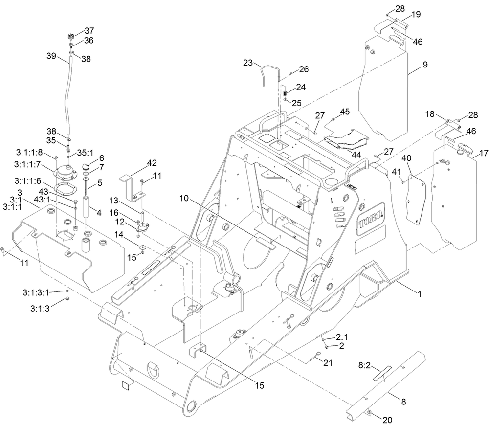 Frame Assembly Diagram and Parts List for 22530 414400000 - 999999999 Toro Lawn Tractor Accessories