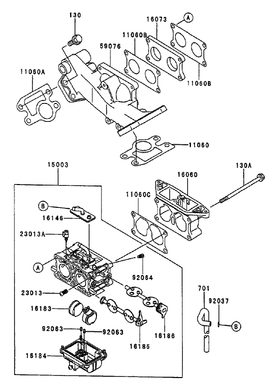 Carburetor Assembly Diagram and Parts List for 74213 (230006001-230999999)(2003) Toro Lawn Mower