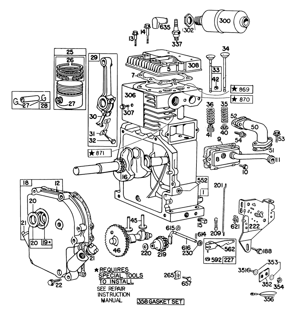 Engine Briggs & Stratton Model No. 190402 Type 0989-01 (8 H.P. Snowthrower Model 38150) Diagram and Parts List for 38150 9000001 - 9999999 Toro Snow Blower