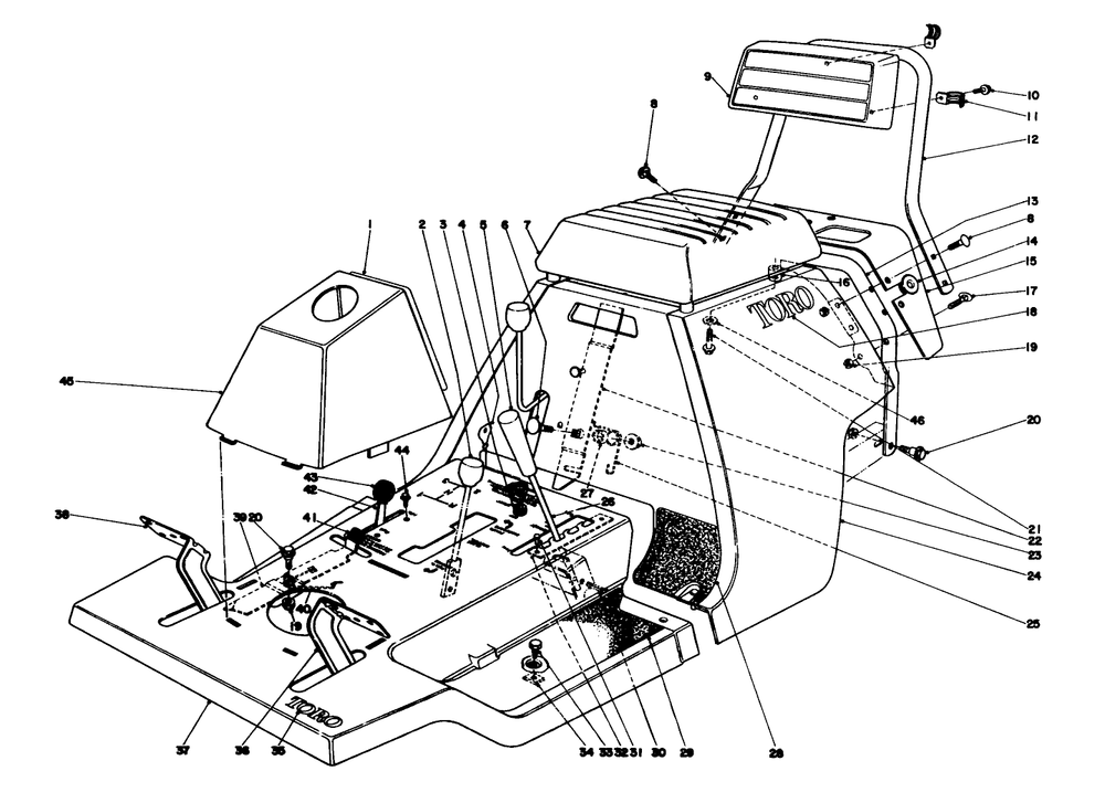 Body And Seat Assembly Diagram and Parts List for 56022 5000001 - 5999999 Toro Lawn Tractor