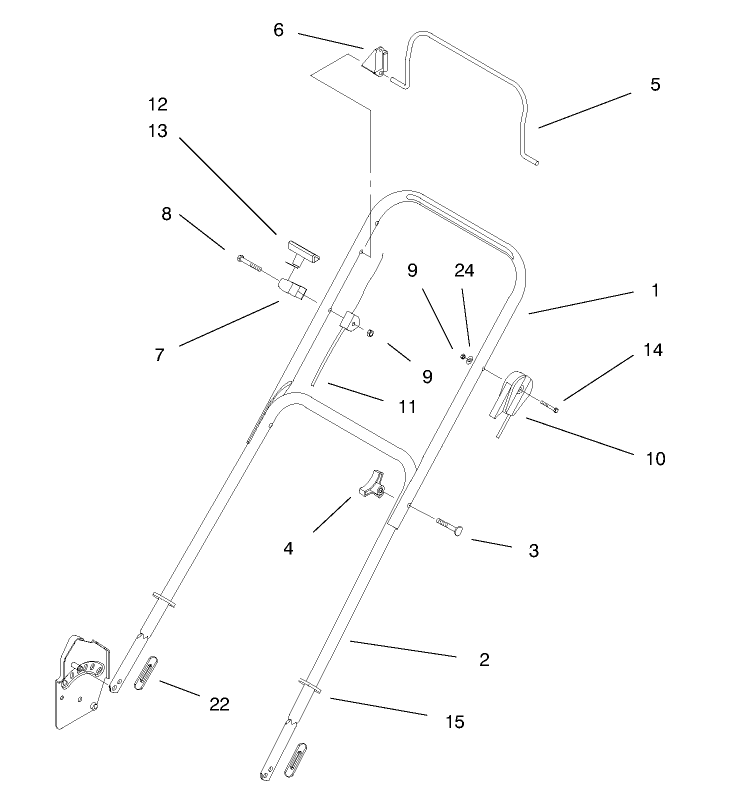 Handle Assembly Diagram and Parts List for 20709 8900001 - 89999999 Toro Lawn Mower