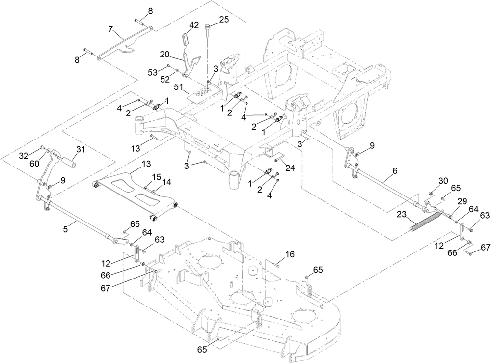 Deck Lift Assembly Diagram and Parts List for 74057 418034664 - 418190486 Toro Lawn Tractor