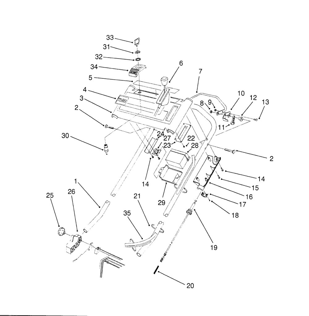 S. P. Handle Assembly Diagram and Parts List for 20925B 0000001 - 0999999 Toro Lawn Mower