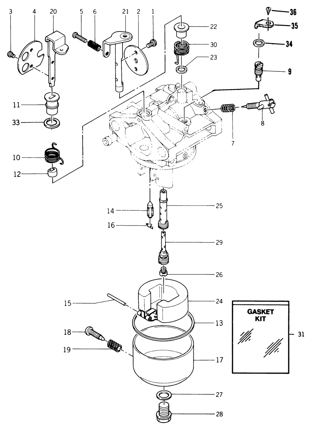 Carburetor Diagram and Parts List for A2-12K501 1000001 - 1999999 Toro Lawn Tractor