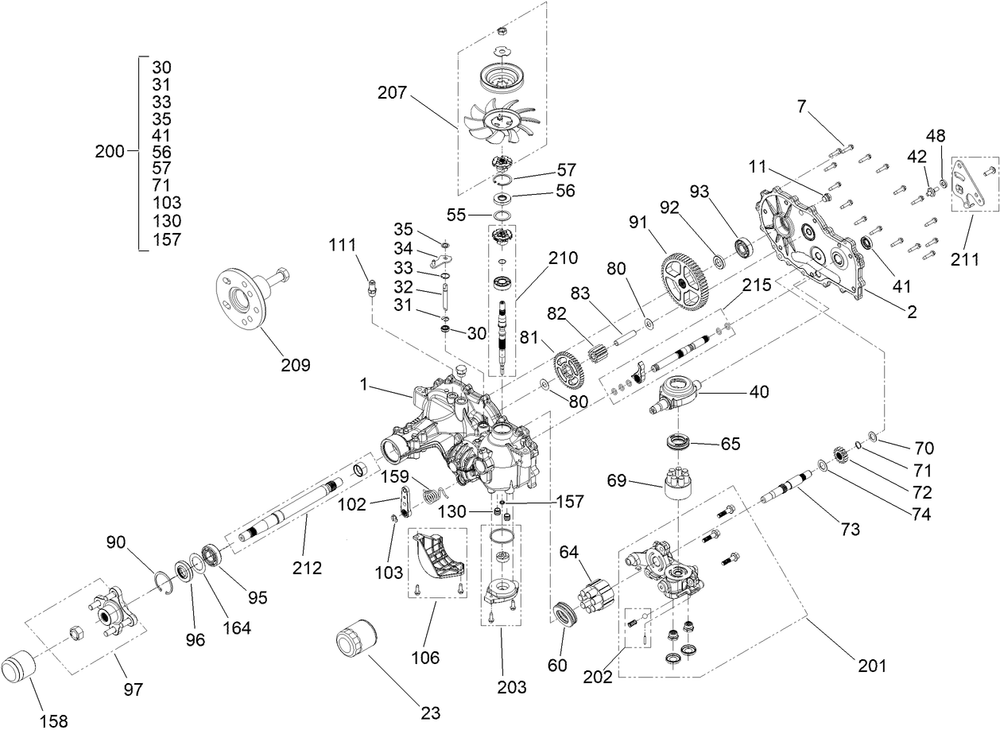 Lh Transmission Assembly Diagram and Parts List for 44410 406814864-407699999 Toro Lawn Mower