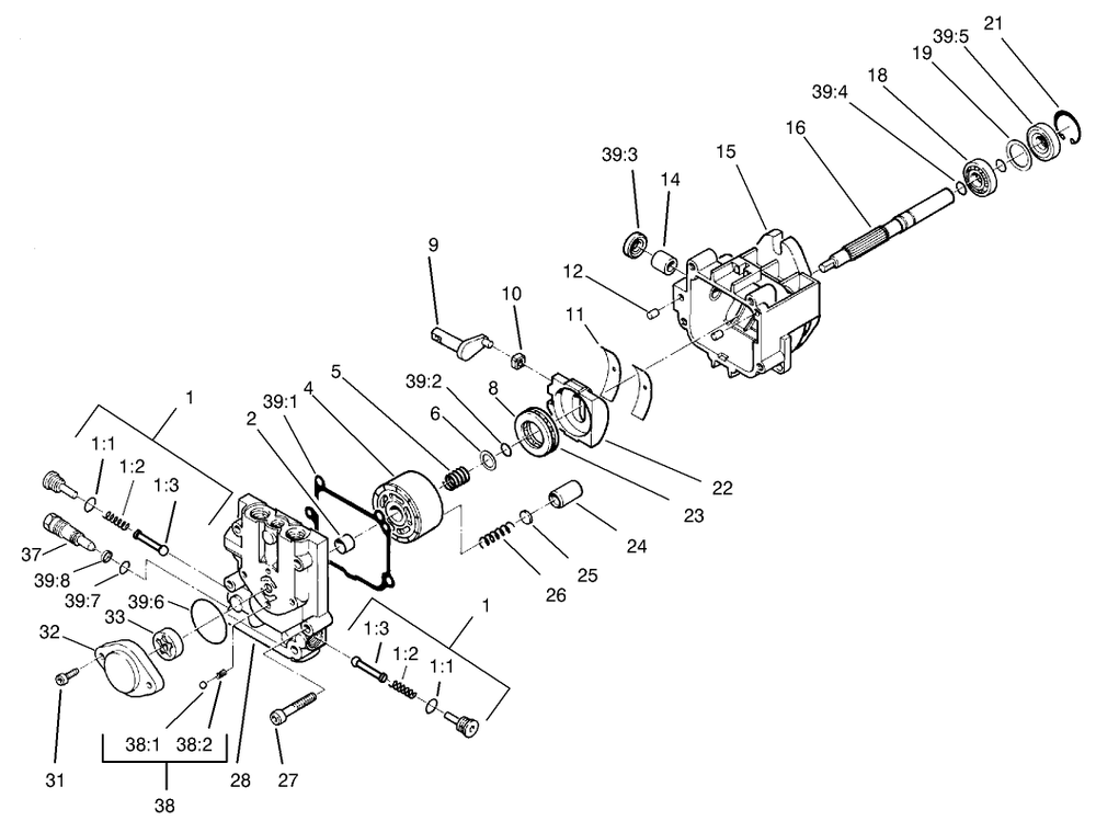 Hydraulic Pump Assembly Diagram and Parts List for 30299TE (230000001-230999999)(2003) Toro Lawn Mower