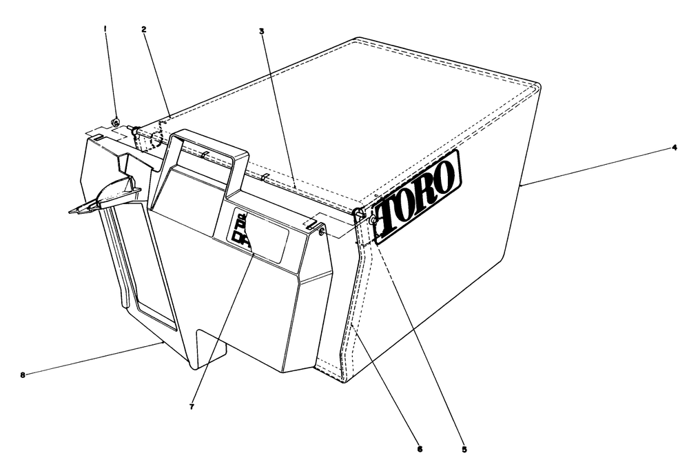 Grass Bag Assembly Diagram and Parts List for 20214 1000001 - 1999999 Toro Lawn Mower