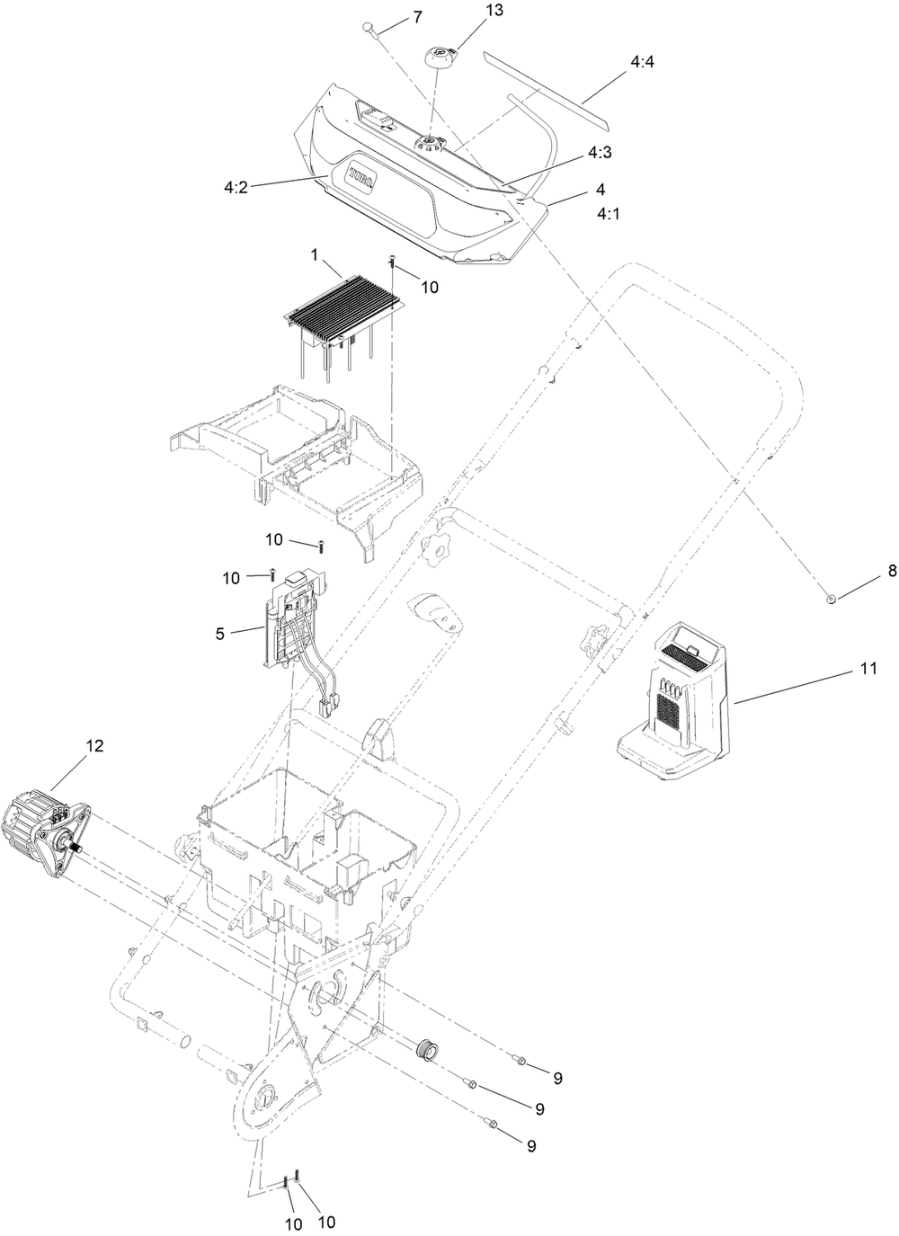 Electrical Assembly Diagram and Parts List for 39901T 400000000 - 411999999 Toro Snow Blower