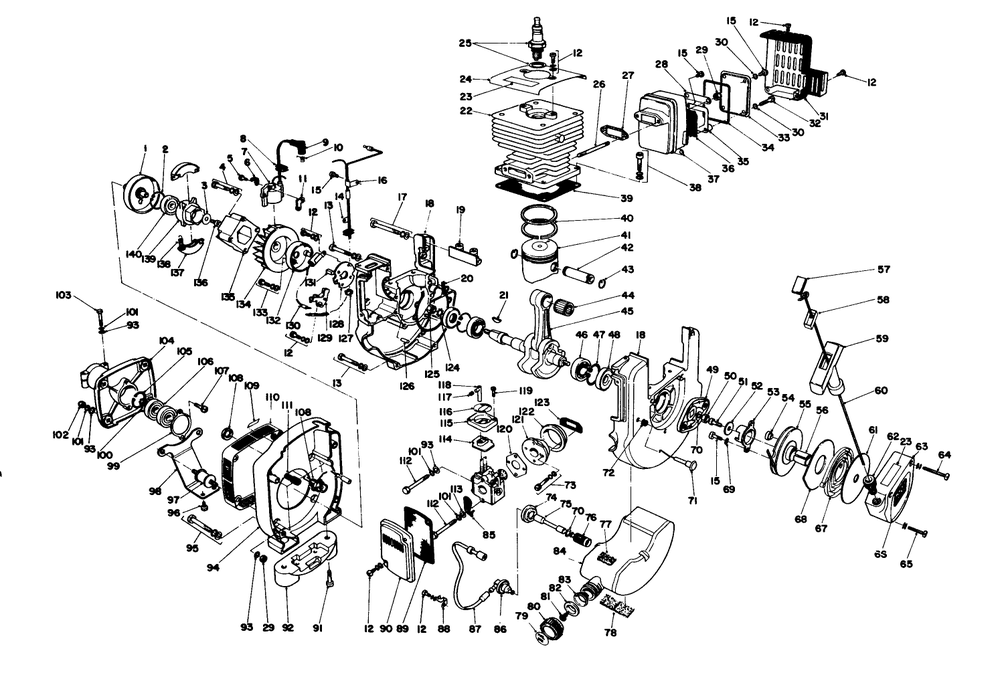 Engine Assembly Diagram and Parts List for 51608 3000001 - 3999999 Toro Trimmer