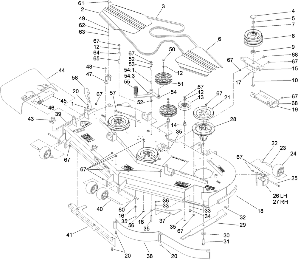 Deck Assembly Diagram and Parts List for 74269 (311000001-311999999)(2011) Toro Lawn Mower