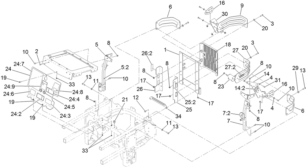 Engine Housing Assembly Diagram and Parts List for 72264TE 406427909-406429999 Toro Lawn Mower
