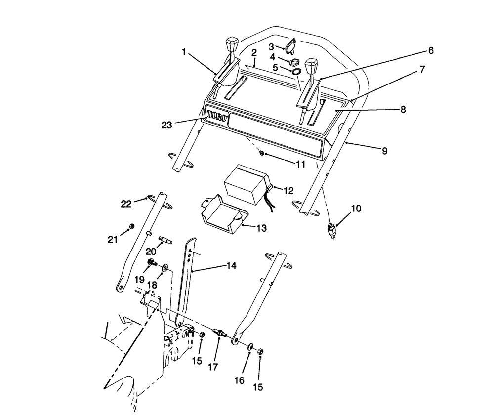 Handle Assembly Diagram and Parts List for 26625BG 0000001 - 0999999 Toro Lawn Mower