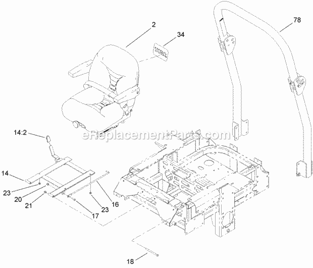 Seat And Roll-Over Protection System Assembly Diagram and Parts List for 74263CP 270000001-270999999 Toro Lawn Mower
