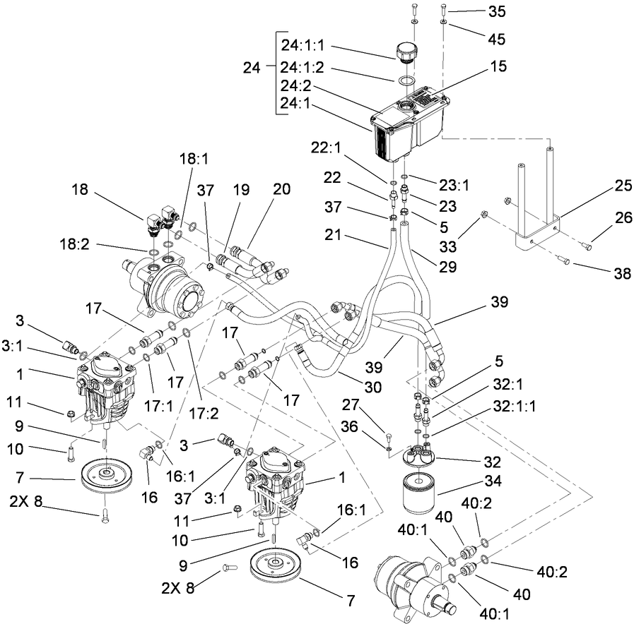 Hydraulic System Assembly Diagram and Parts List for 74448 (290000001-290999999)(2009) Toro Lawn Mower