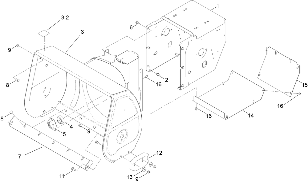 Housing Assembly Diagram and Parts List for 38830 409000000 - 411999999 Toro Snow Blower