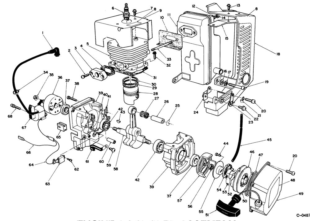 Engine & Muffler Assembly Diagram and Parts List for 30941 49000001 - 49999999 Toro Leaf Blower / Vacuum