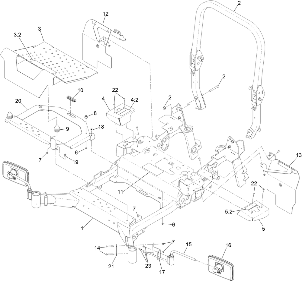 Main Frame Assembly Diagram and Parts List for 72144 413000000 - 999999999 Toro Lawn Tractor