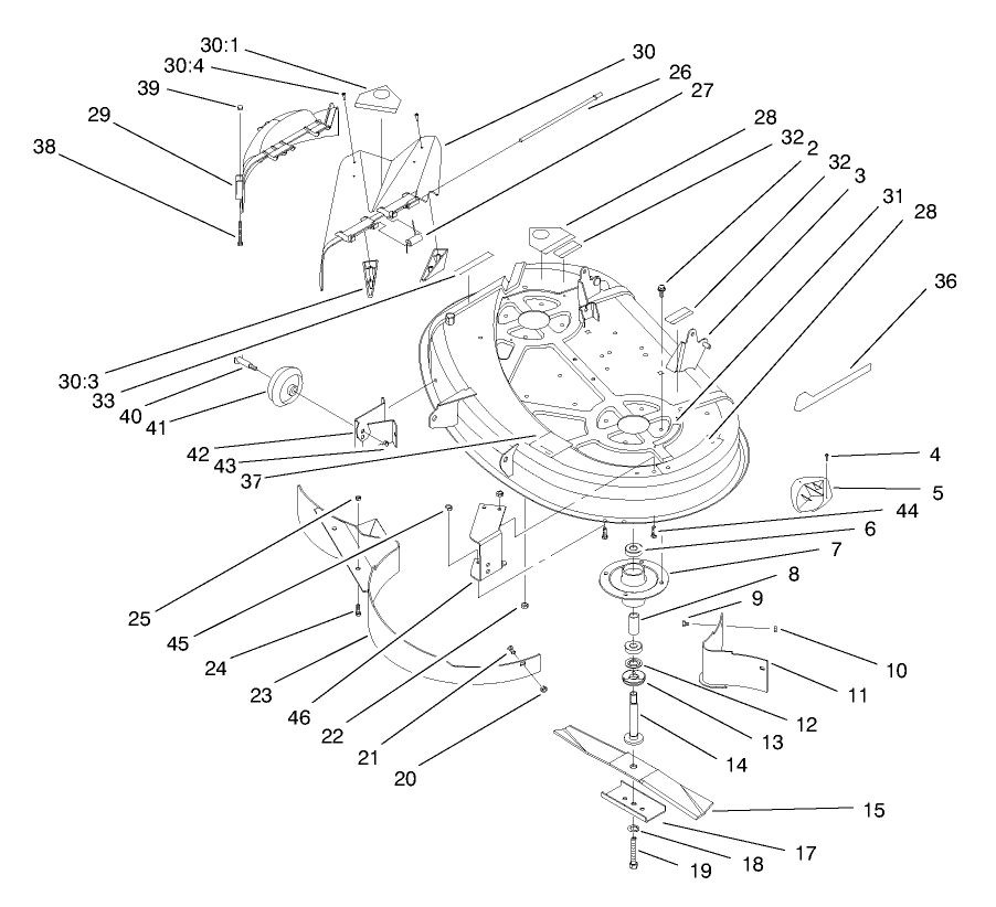 Deck Assembly (38" Cutting Unit) Diagram and Parts List for 71208 8900001 - 8999999 Toro Lawn Tractor