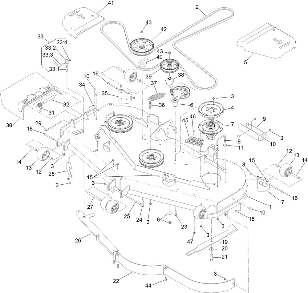 Deck Assembly Diagram and Parts List for 75968 402100000-403319980 Toro Lawn Mower