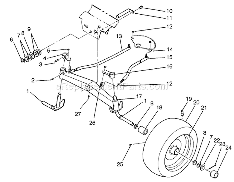 Front Axle Assembly Diagram and Parts List for 22-14O502 2000001-2999999 - 1992 Toro Lawn Tractor