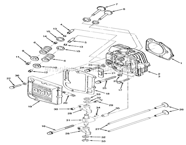 14hp Engine Cylinder Head & Valves Assembly Diagram and Parts List for 22-14O502 2000001-2999999 - 1992 Toro Lawn Tractor