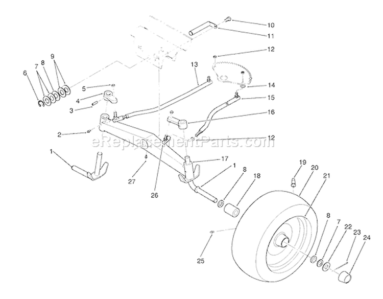 Front Axle Assembly Diagram and Parts List for 22-14OE01 1000001-1999999 - 1991 Toro Lawn Tractor